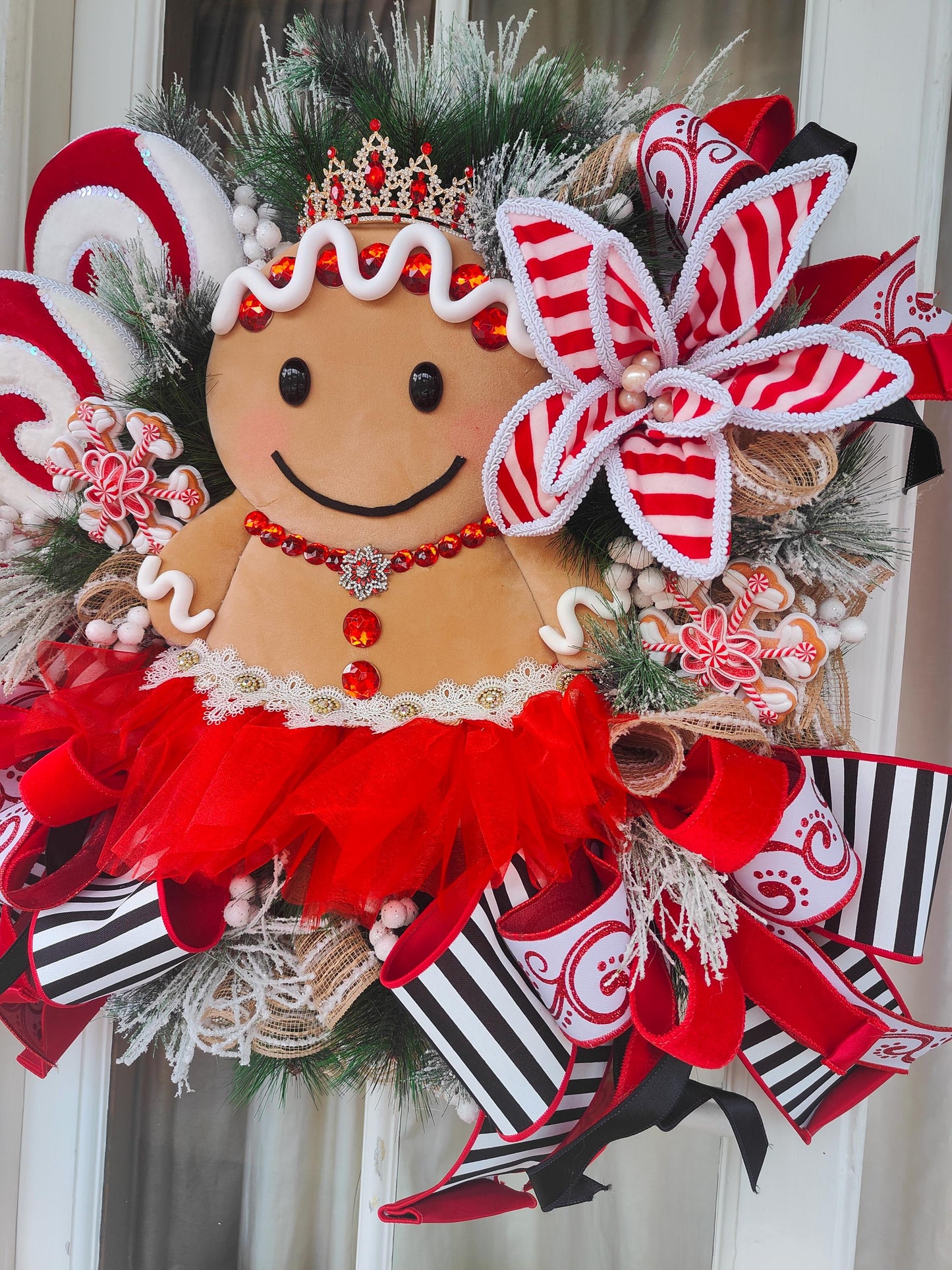 Gingerbread wreath large princess candy cane Raz Imports luxury huge door wreath