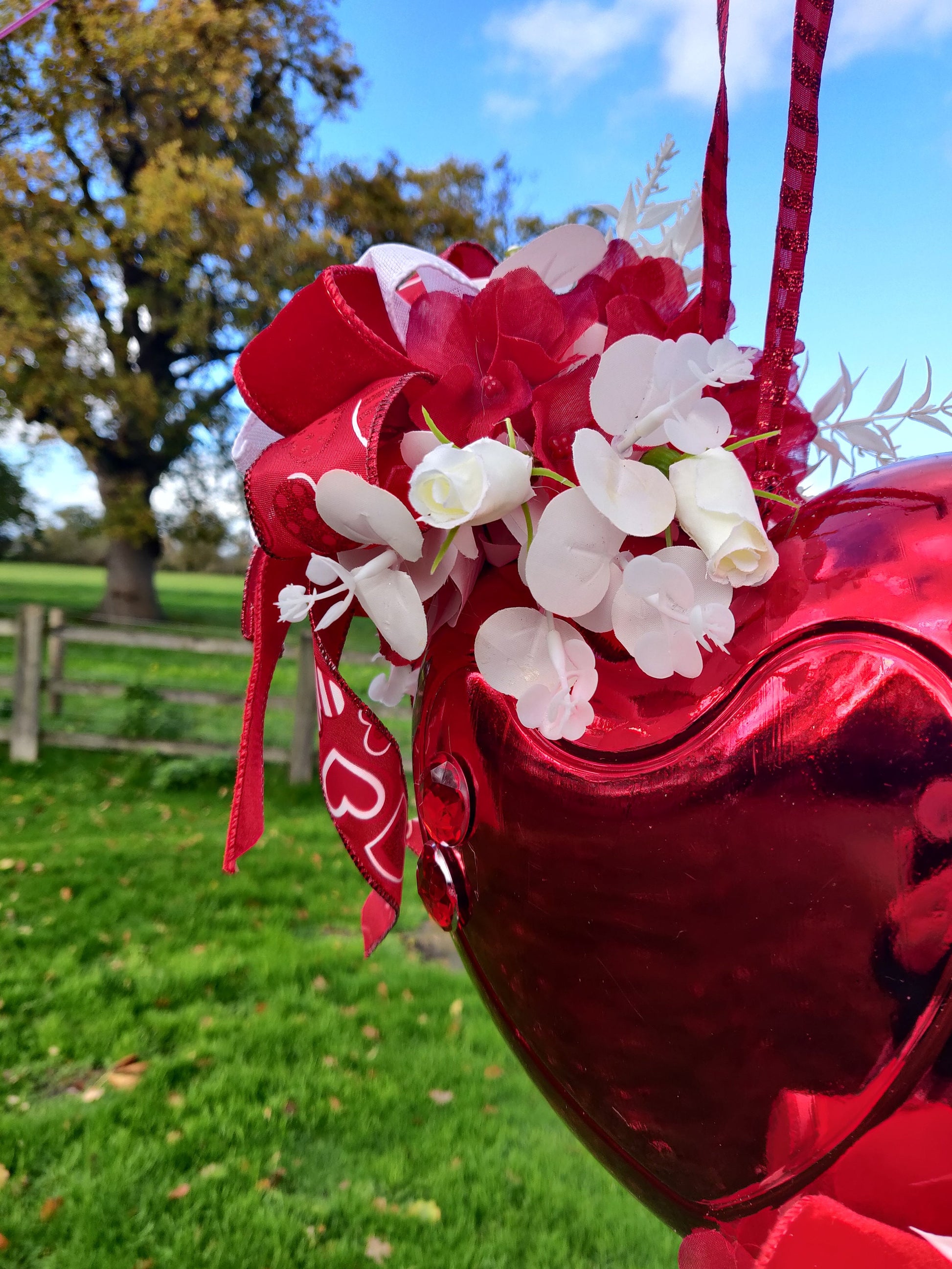 Red Metallic Heart Balloon, Valentines Wreath Attachment (22.5cm)