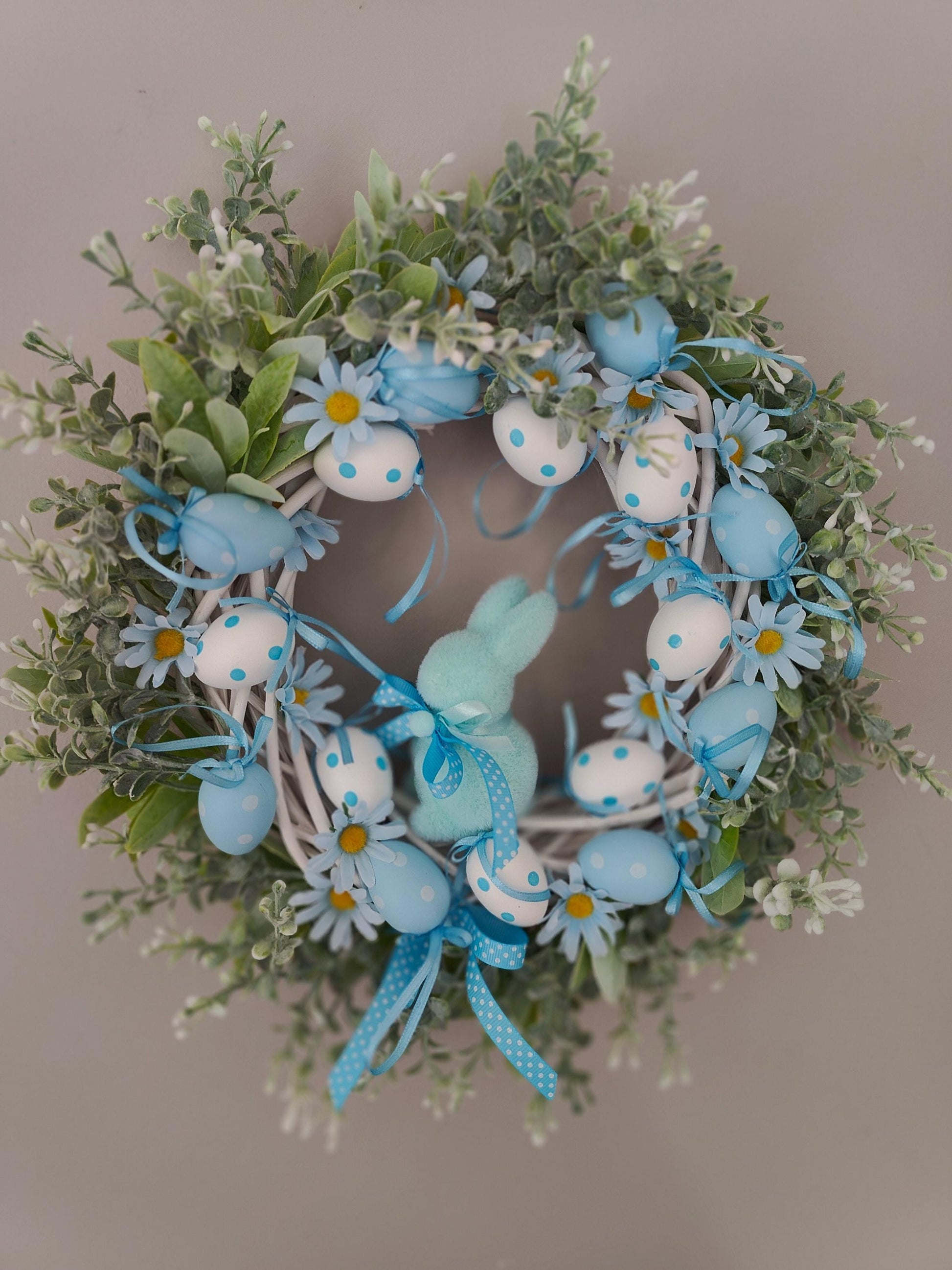 Easter Wreath baby blue pastel Bunny, Eggs & Daisies Nursery Decor