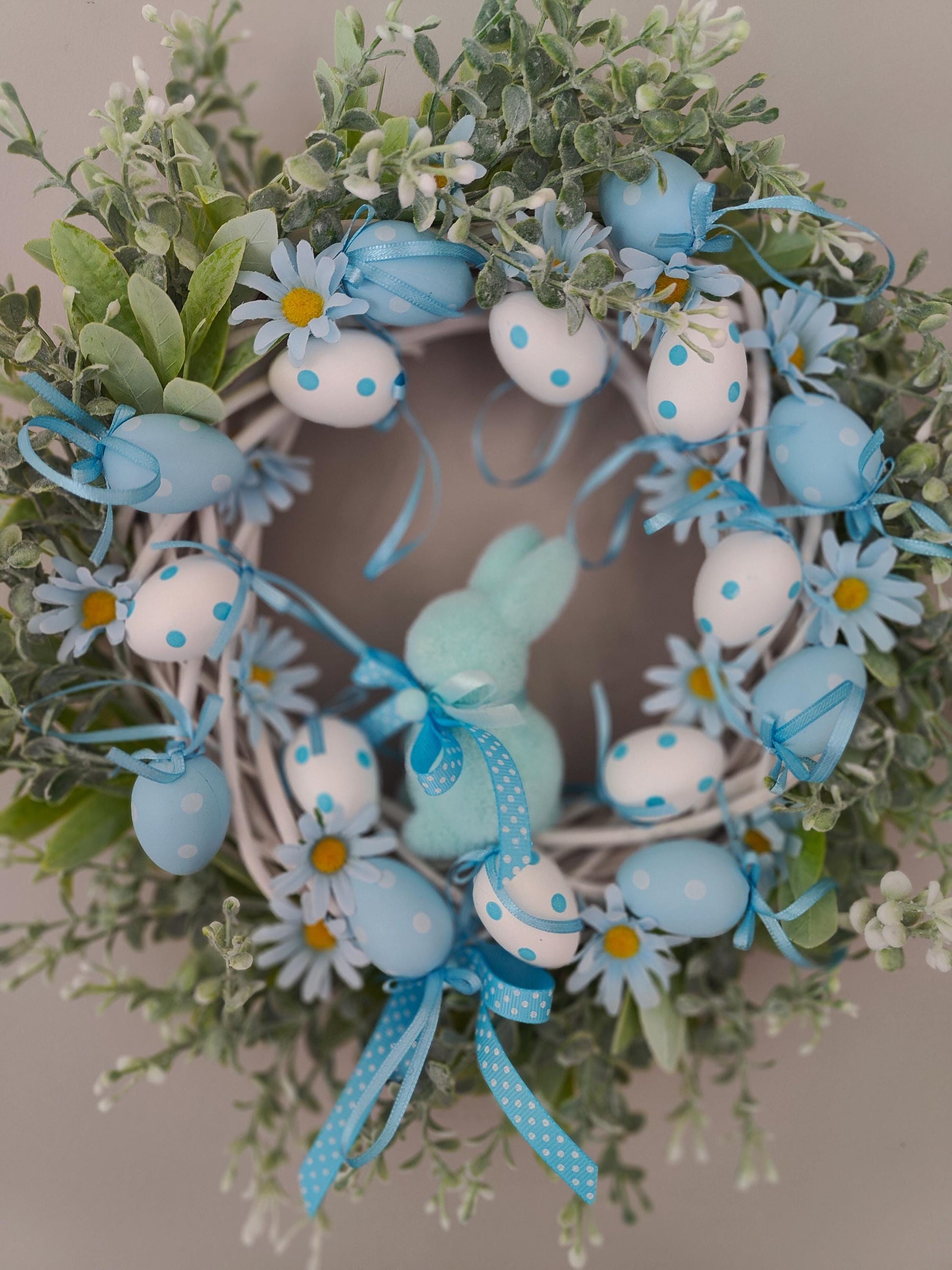 Easter Wreath baby blue pastel Bunny, Eggs & Daisies Nursery Decor
