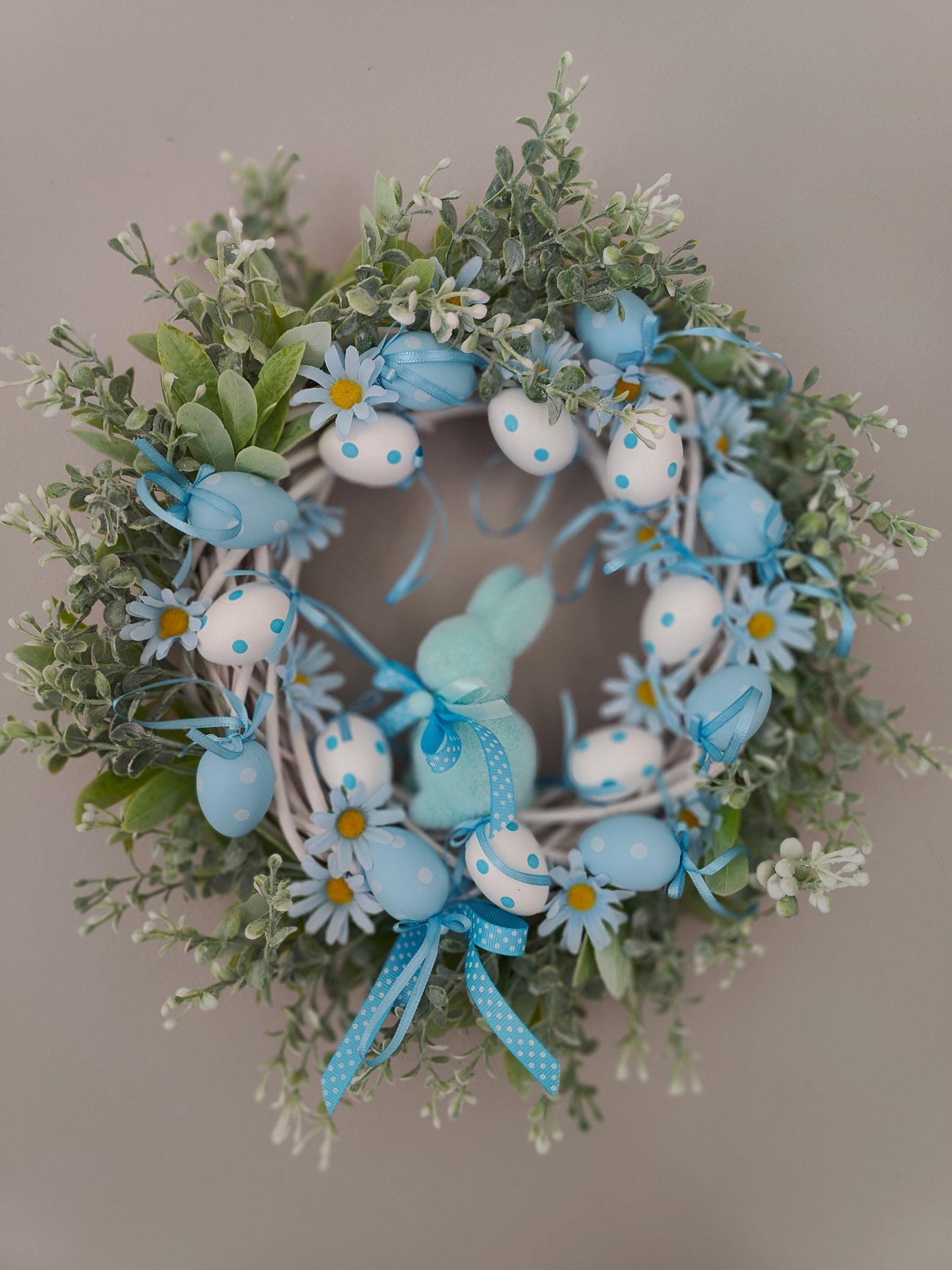 Easter Wreath baby blue pastel Bunny, Eggs & Daisies Nursery Decor