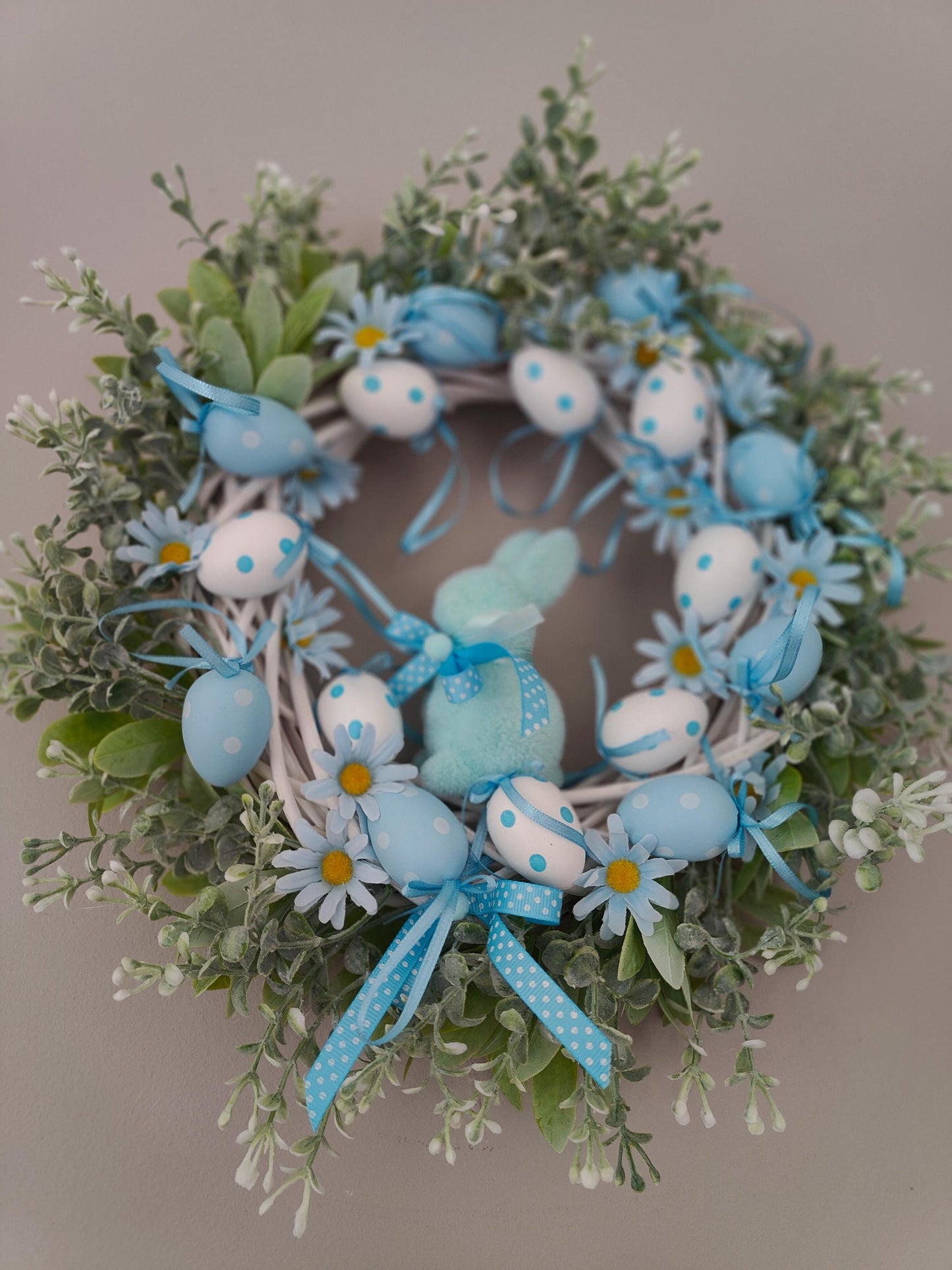 Easter Wreath baby blue pastel Bunny, Eggs & Daisies Nursery Decor