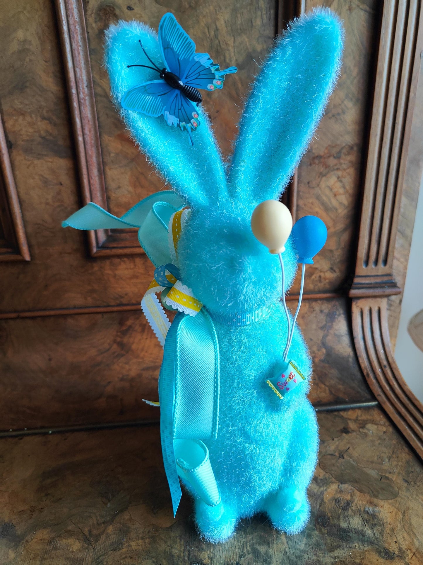 Easter bunny flocked Easter decoration green pink lavender cream