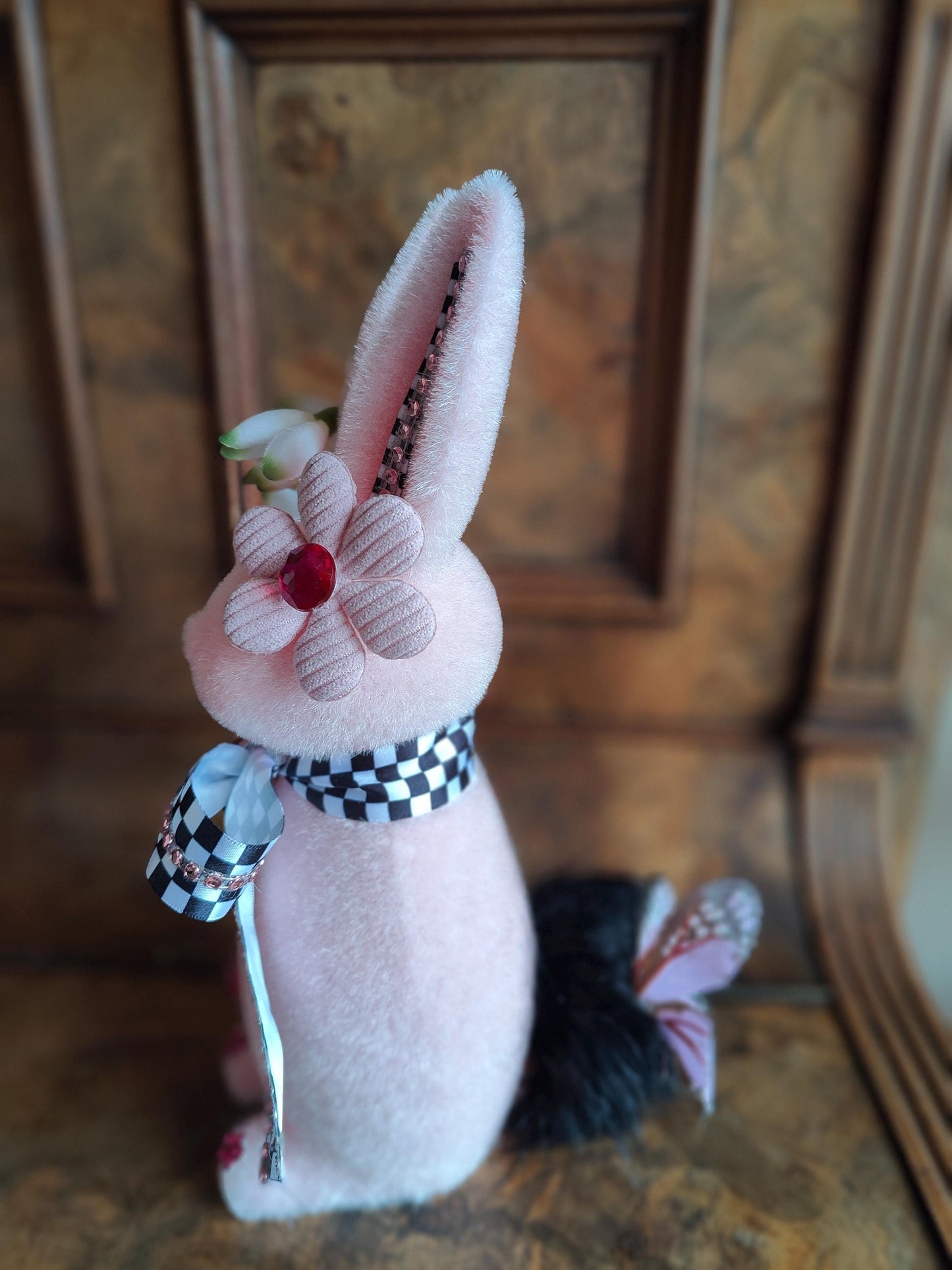 Easter bunny flocked Easter decoration green pink lavender cream