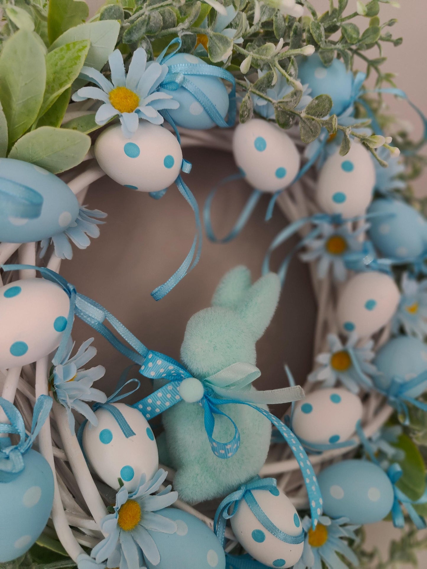 Easter Wreath baby blue pastel Bunny, Eggs & Daisies Nursery Decor