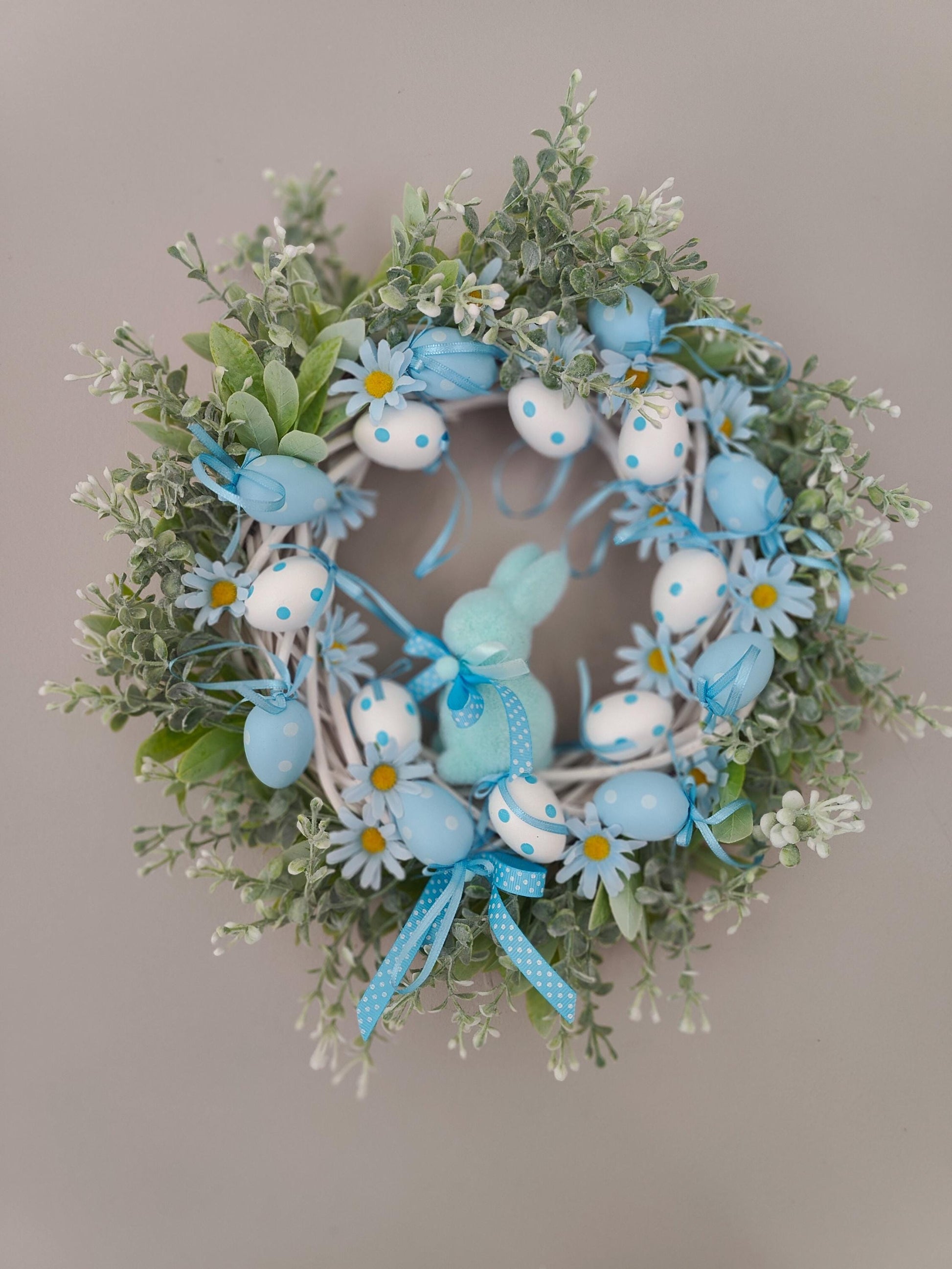 Easter Wreath baby blue pastel Bunny, Eggs & Daisies Nursery Decor