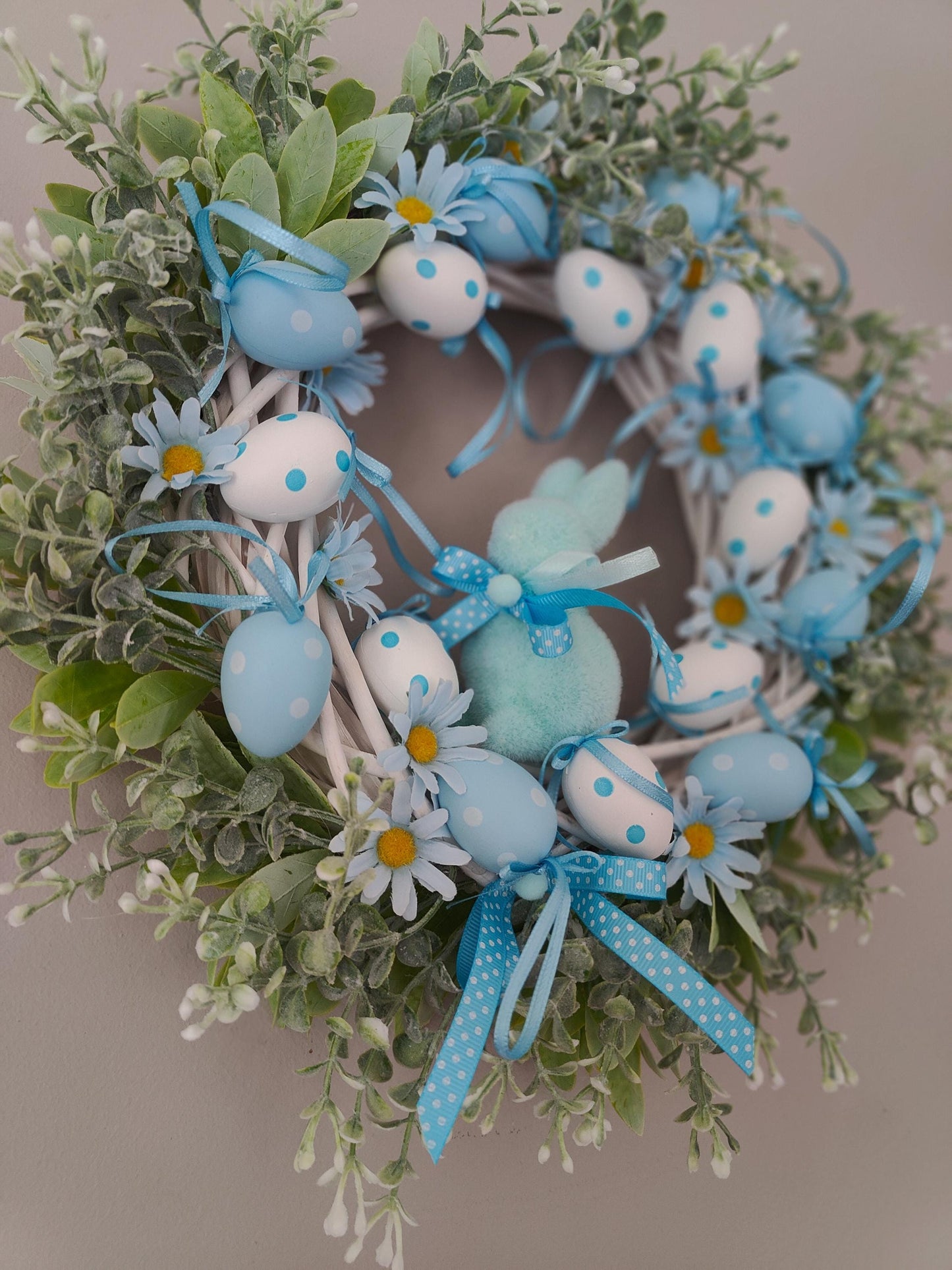 Easter Wreath baby blue pastel Bunny, Eggs & Daisies Nursery Decor