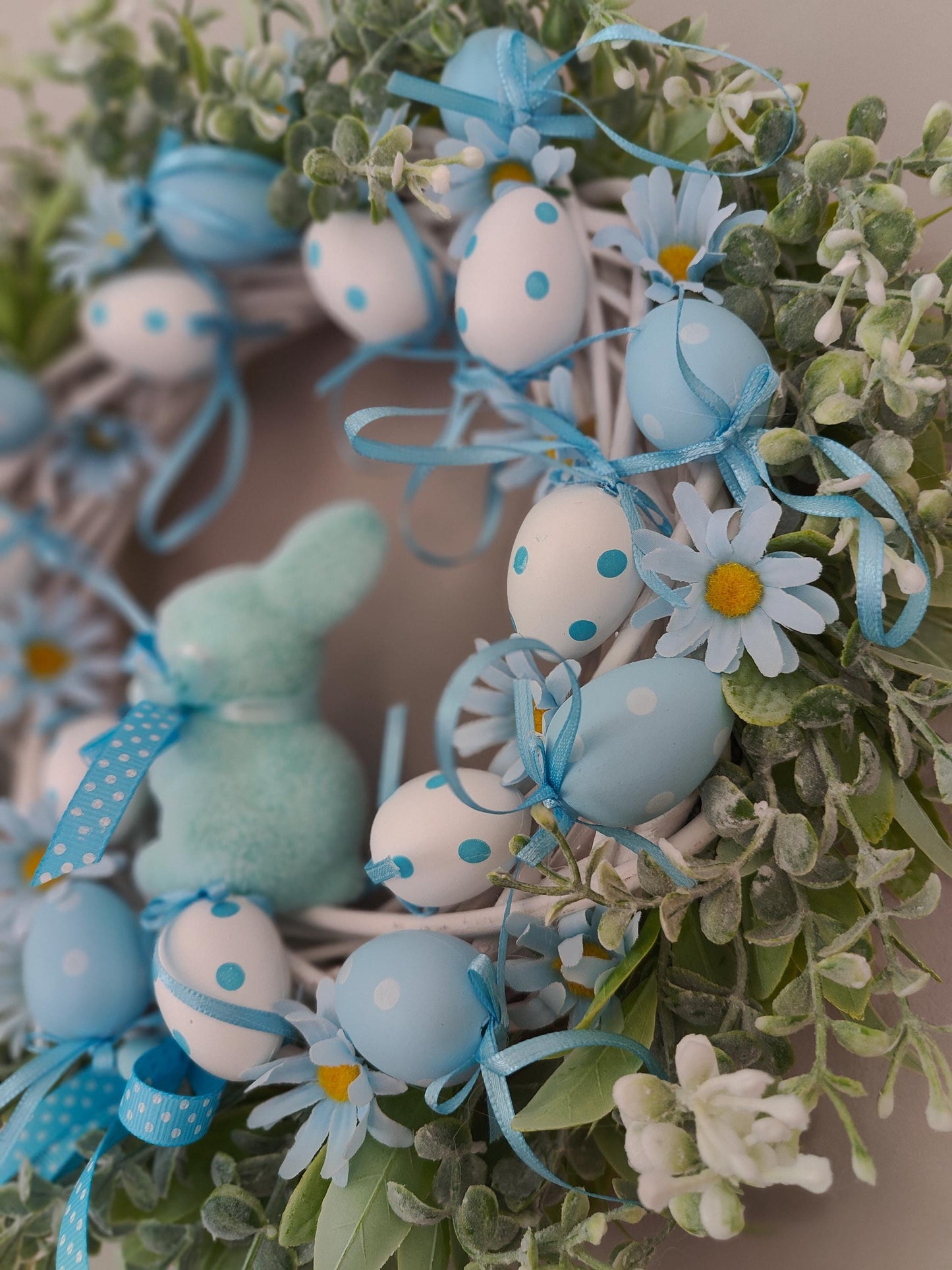 Easter Wreath baby blue pastel Bunny, Eggs & Daisies Nursery Decor