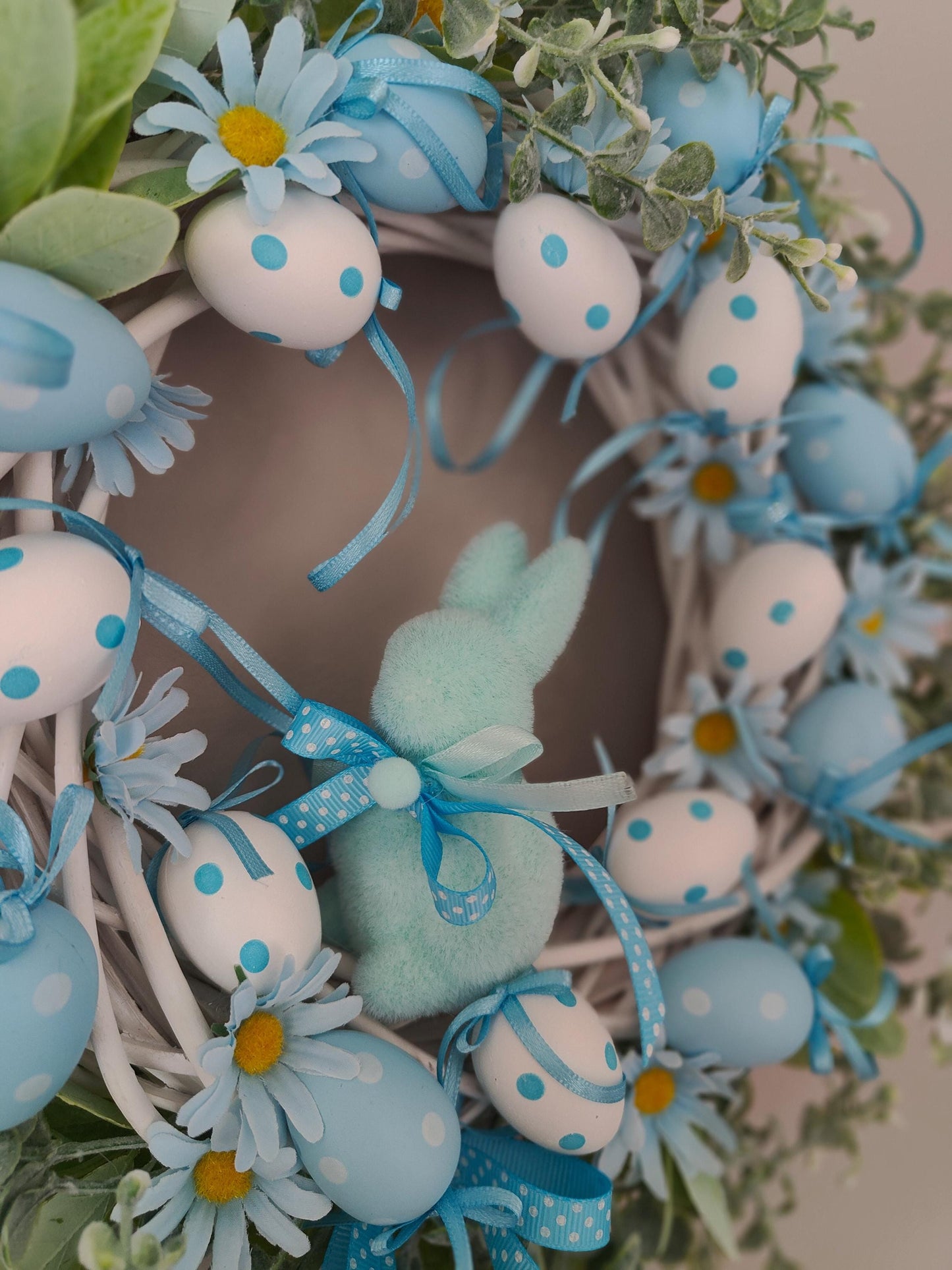 Easter Wreath baby blue pastel Bunny, Eggs & Daisies Nursery Decor