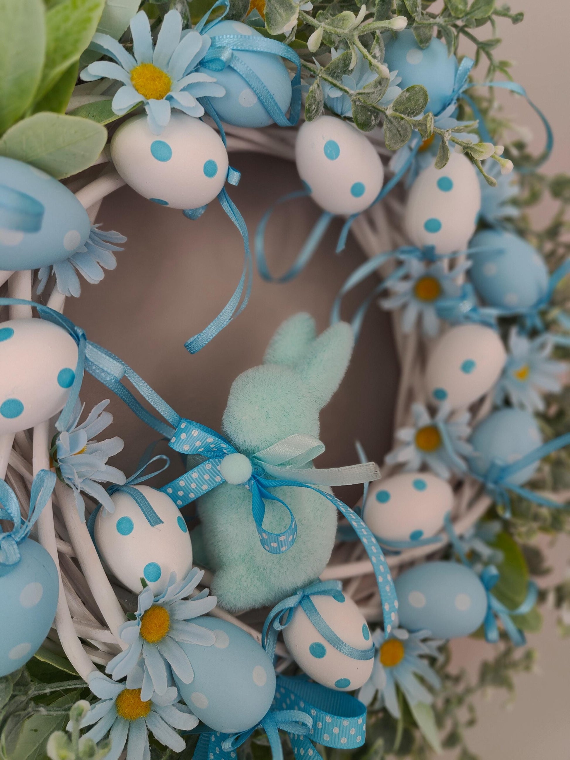 Easter Wreath baby blue pastel Bunny, Eggs & Daisies Nursery Decor