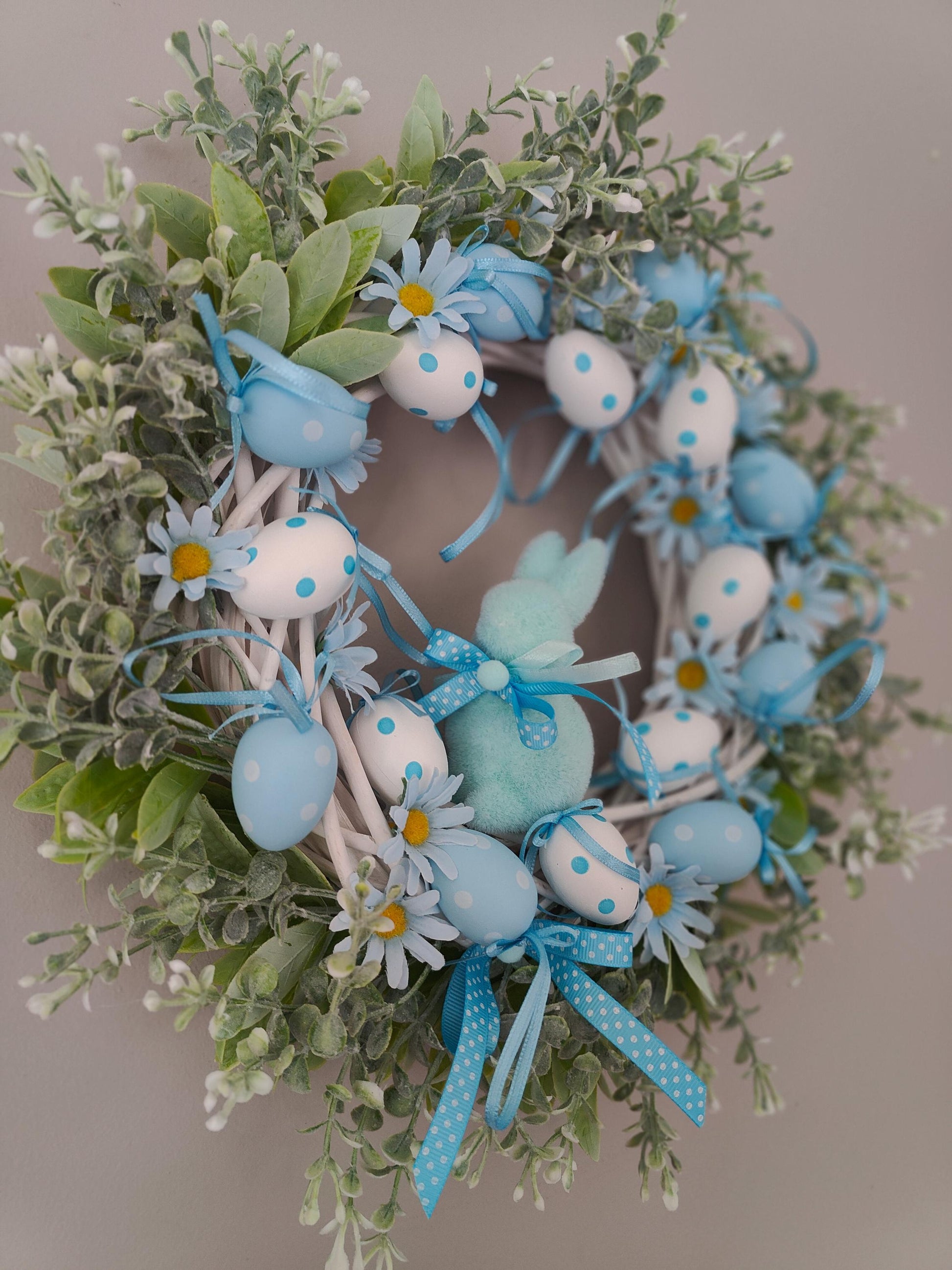 Easter Wreath baby blue pastel Bunny, Eggs & Daisies Nursery Decor