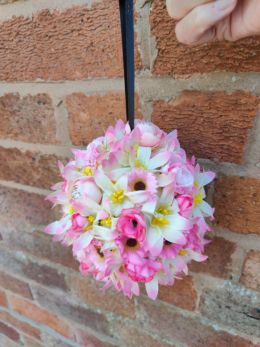 Flower ball flower girl wedding pink cream small hanging artificial flowers ball bridesmaid
