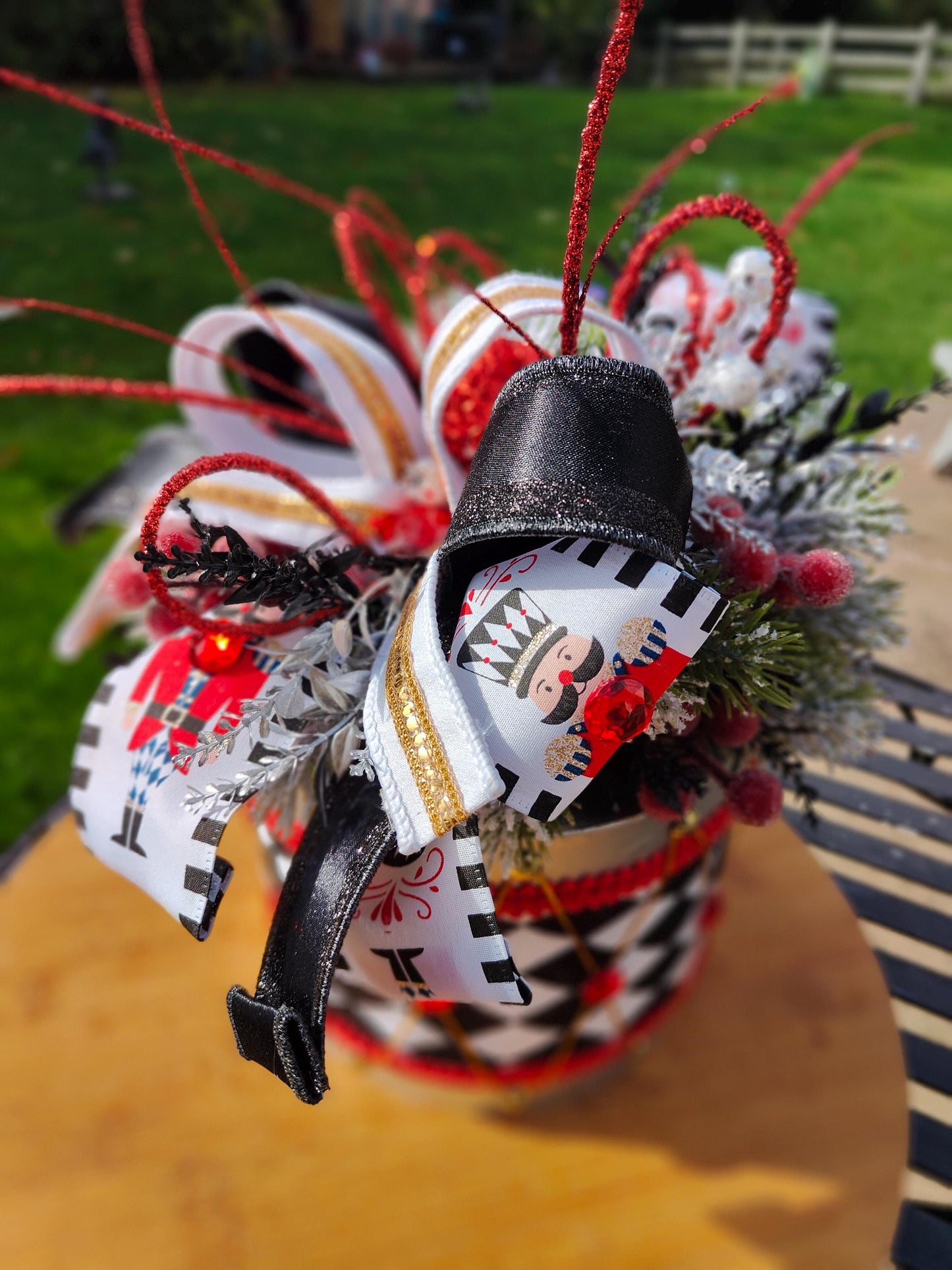 Christmas red and silver drum centrepiece tablecentre unique display Christmas tree decoration