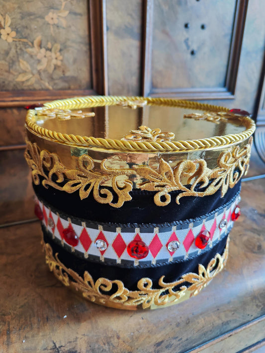 Drum Christmas decoration handmade harlequin gems gemstones black white red gold