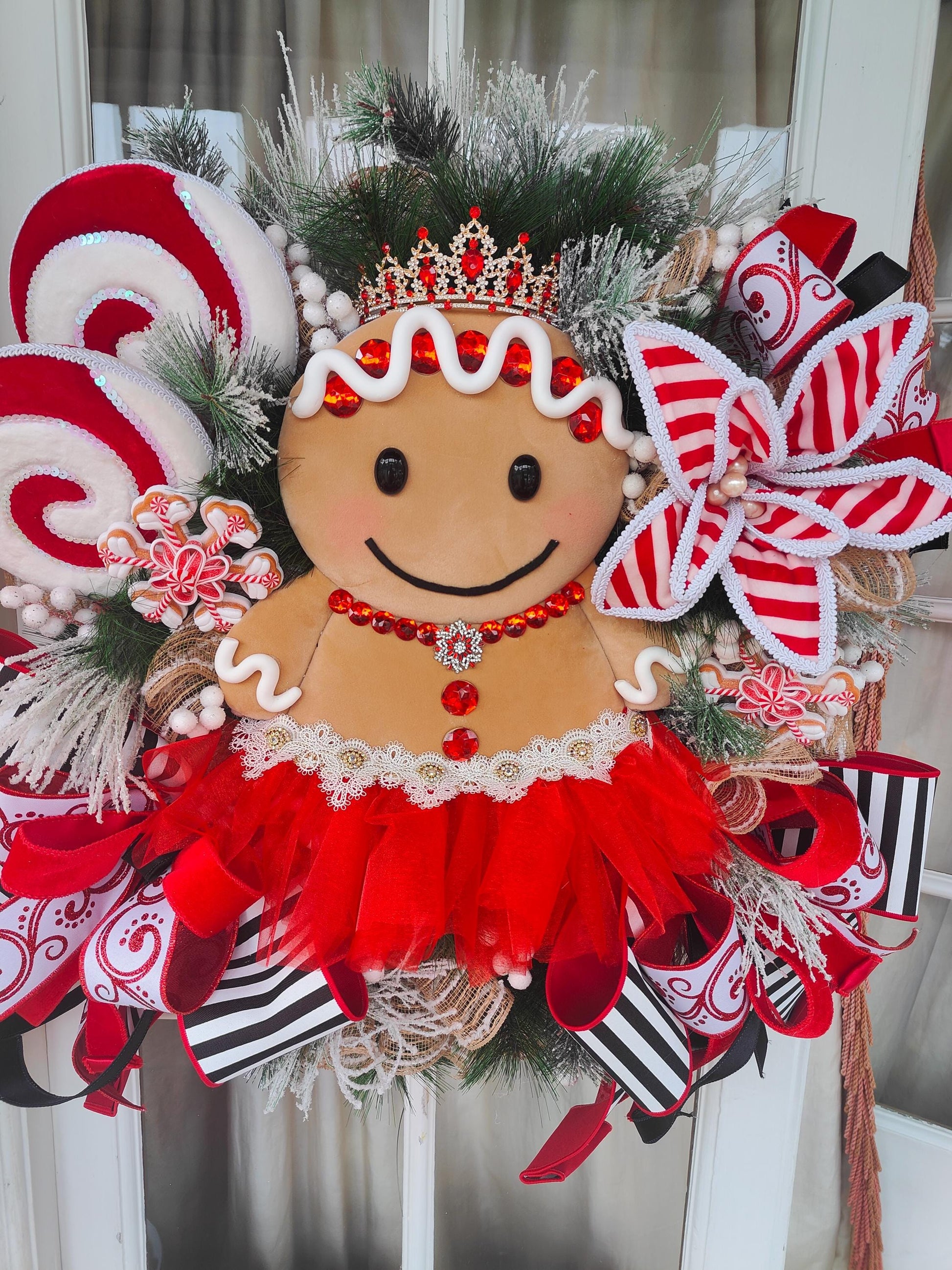 Gingerbread wreath large princess candy cane Raz Imports luxury huge door wreath