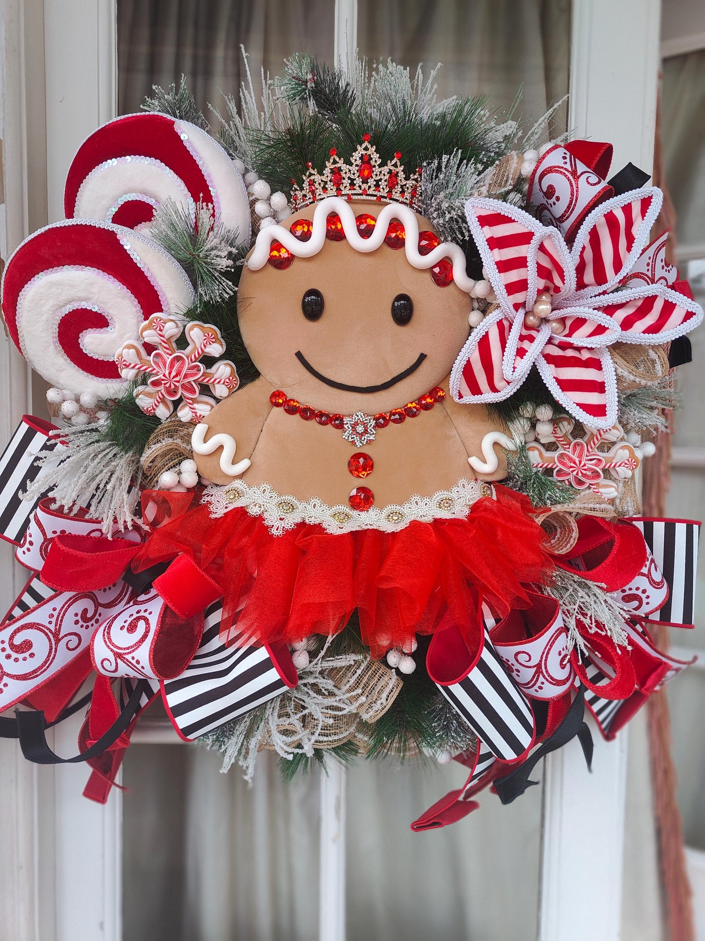Gingerbread wreath large princess candy cane Raz Imports luxury huge door wreath
