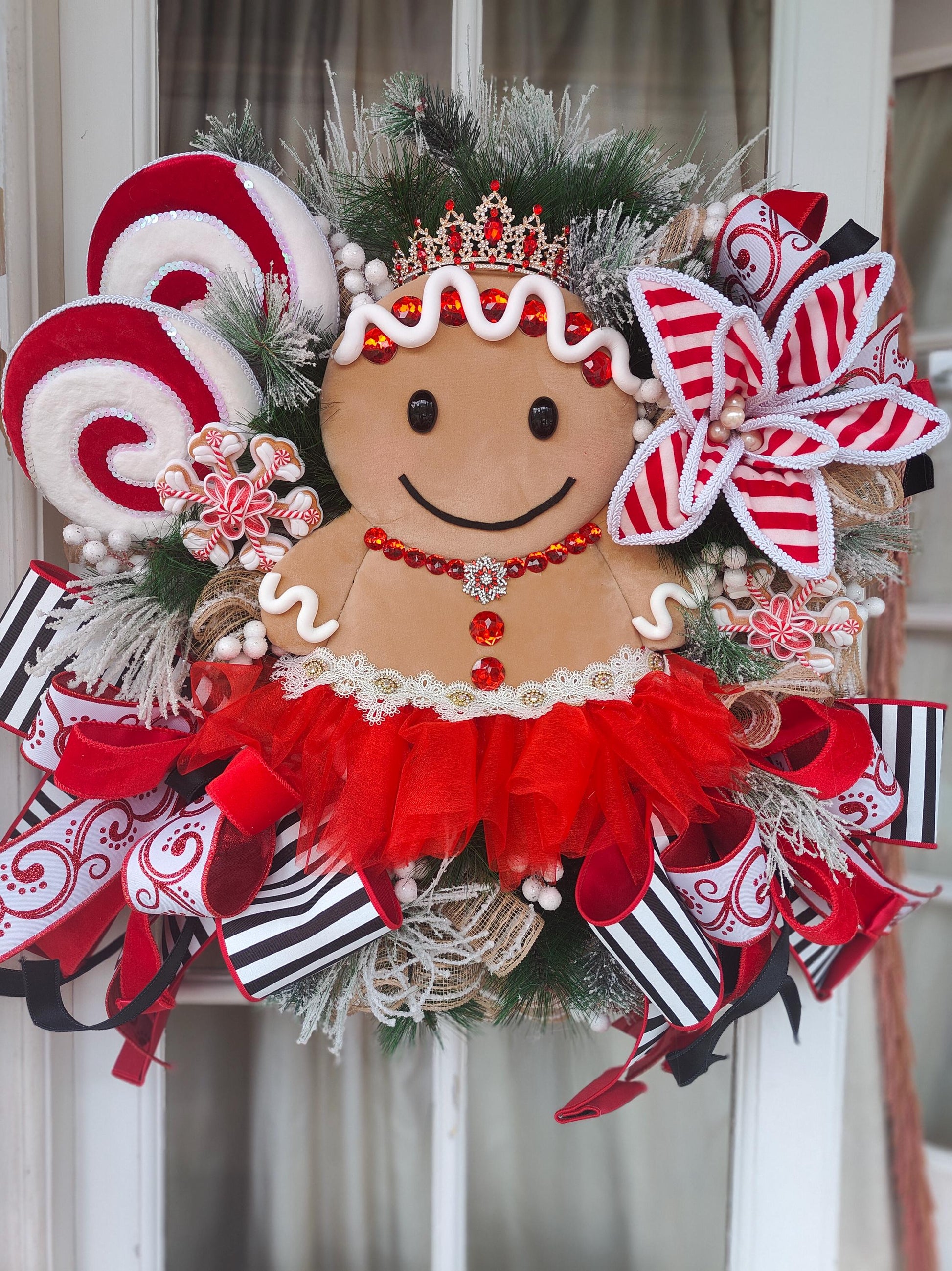 Gingerbread wreath large princess candy cane Raz Imports luxury huge door wreath