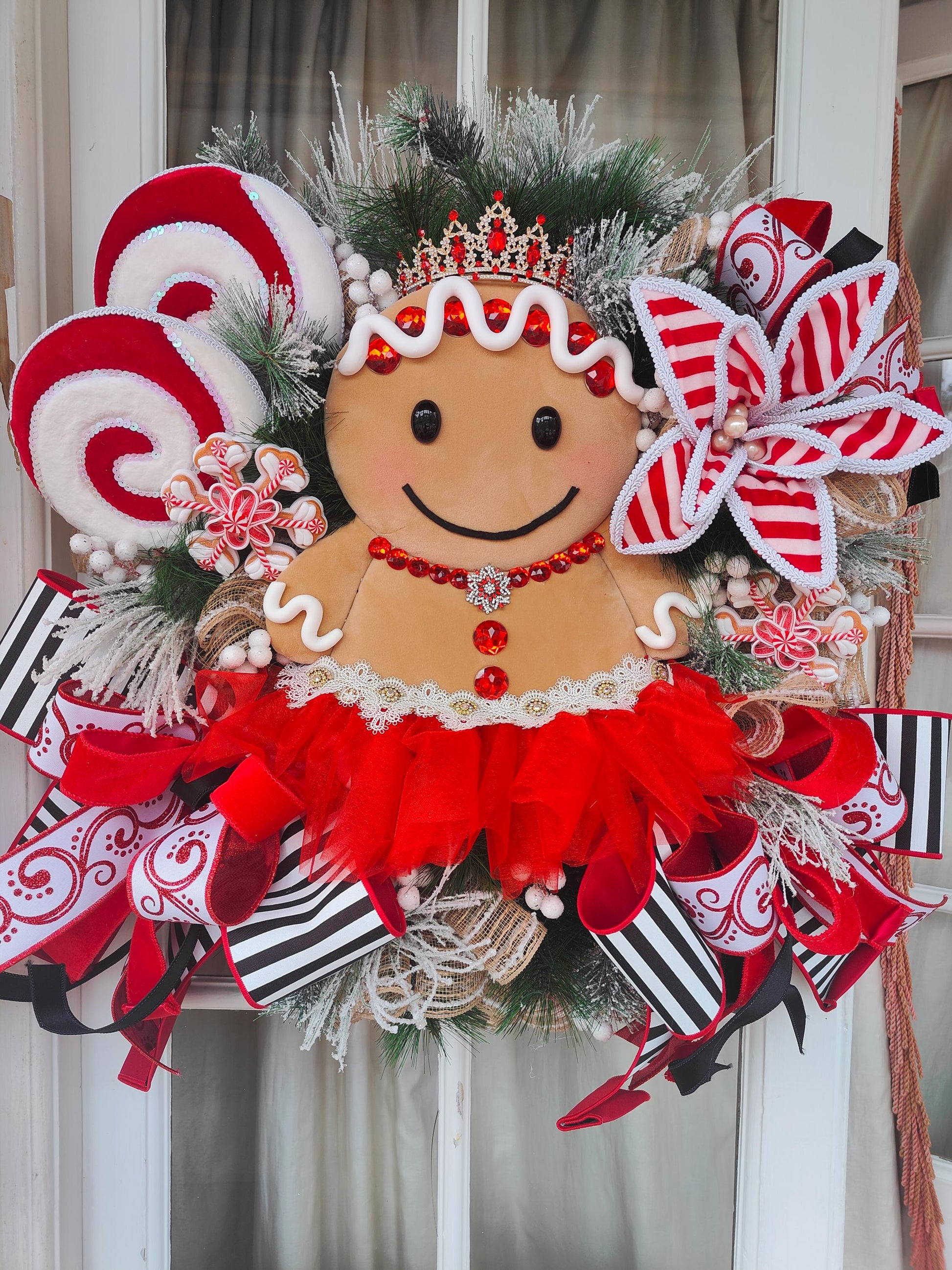 Gingerbread wreath large princess candy cane Raz Imports luxury huge door wreath