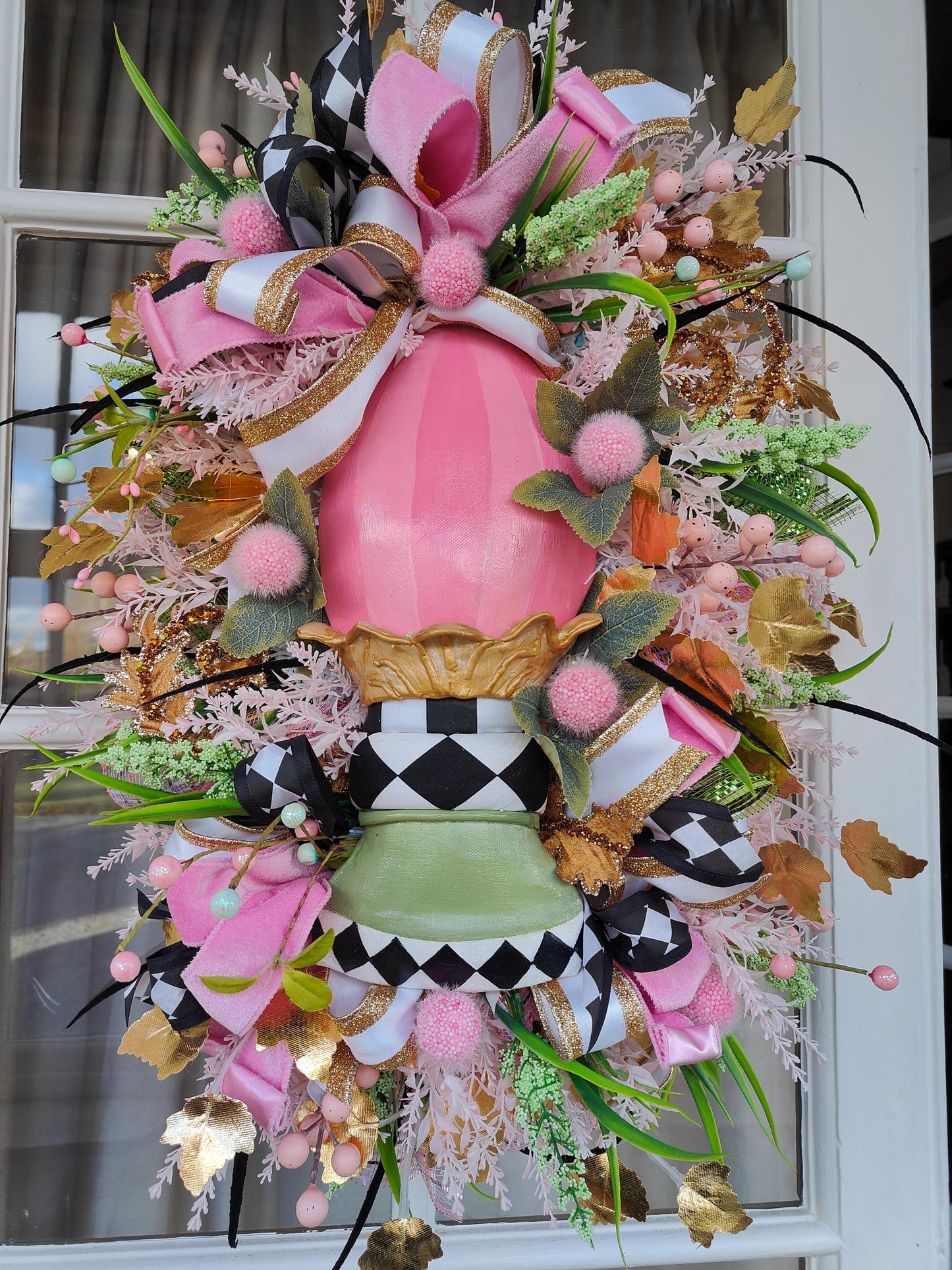 Easter wreath Easter egg pink green swag home decor