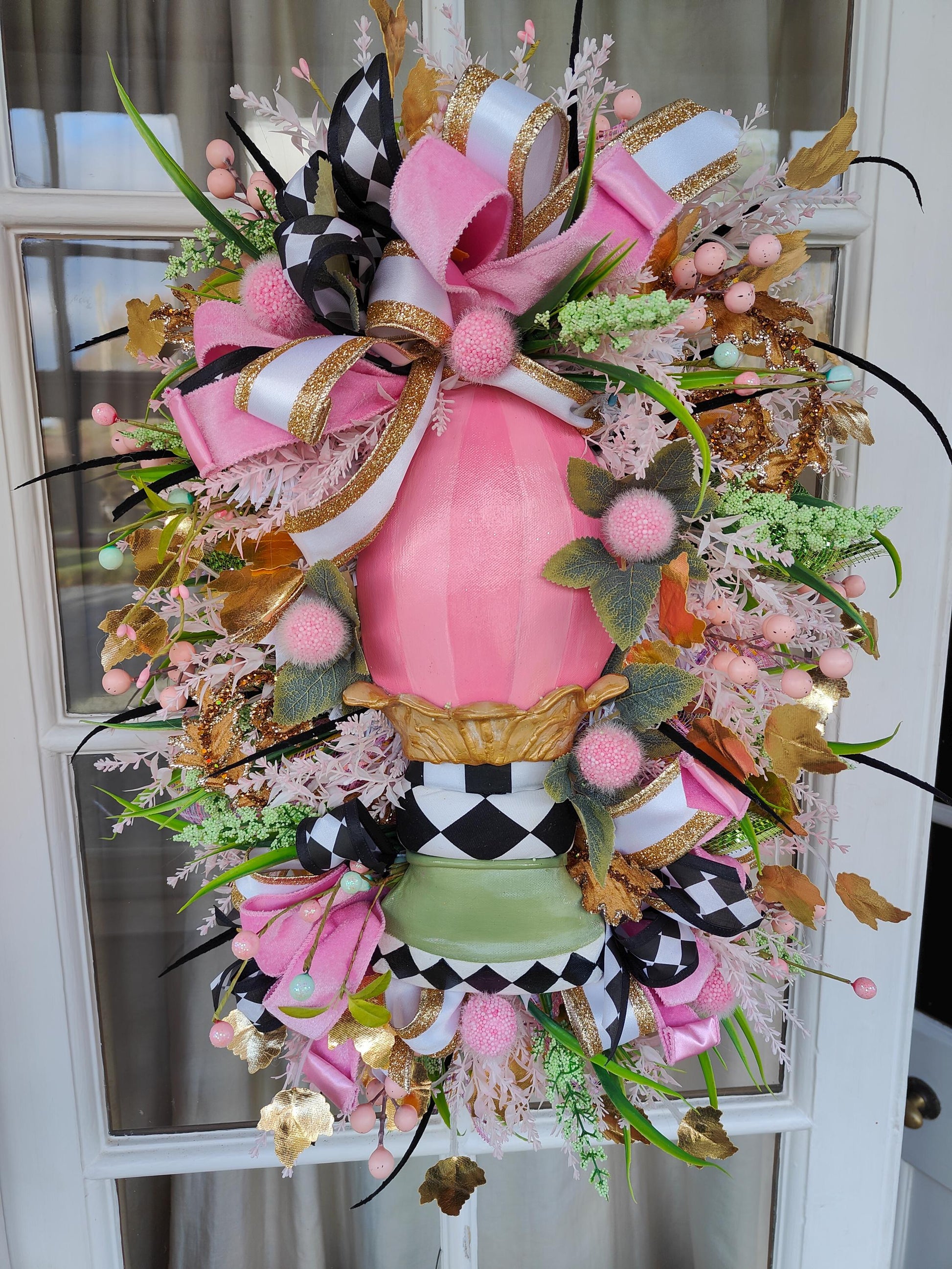 Easter wreath Easter egg pink green swag home decor