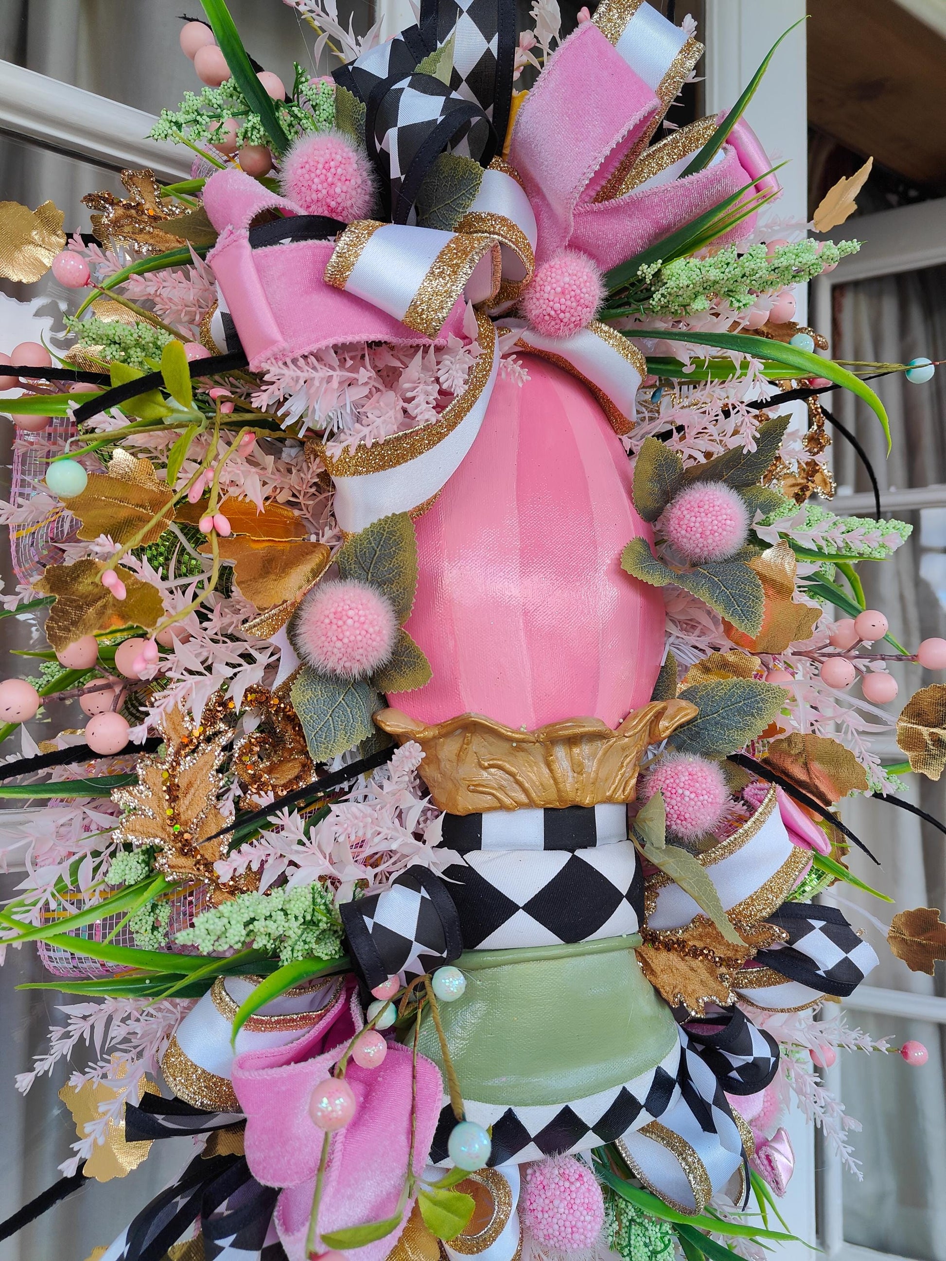 Easter wreath Easter egg pink green swag home decor