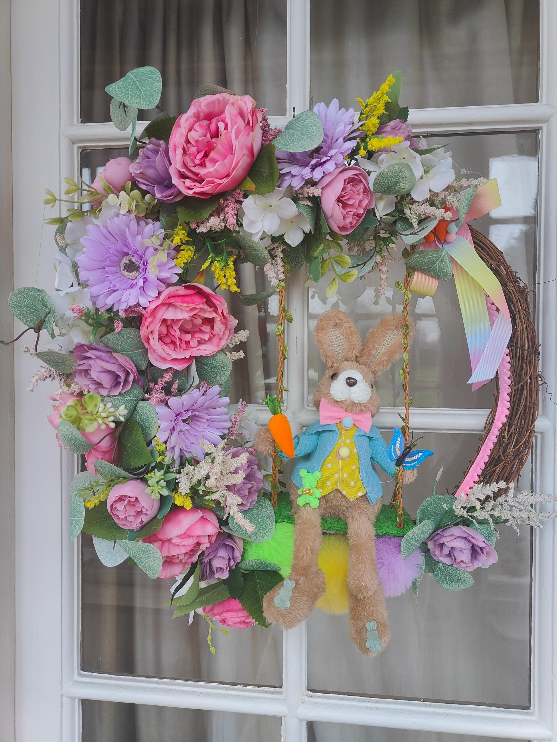 Easter wreath bunny swing grapevine florals fun