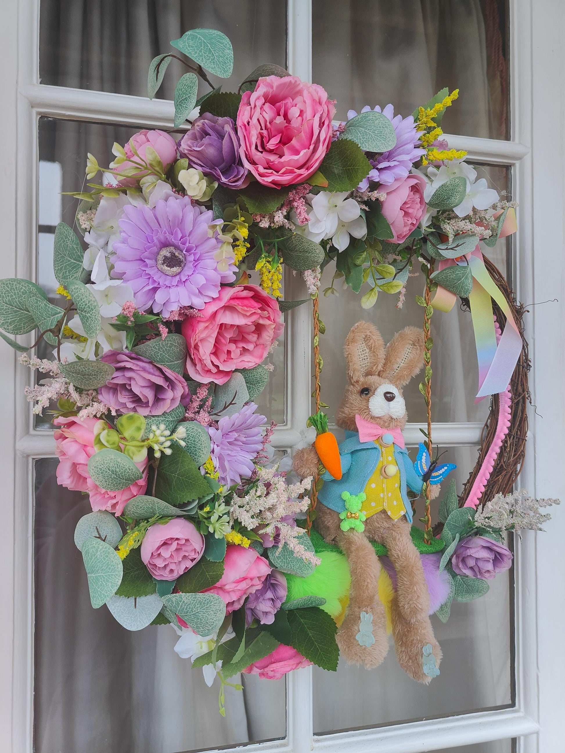 Easter wreath bunny swing grapevine florals fun