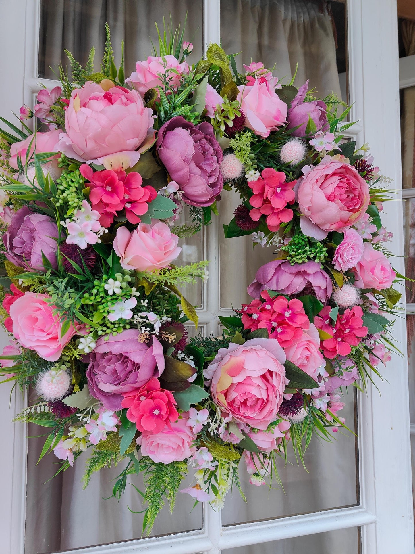 Wreath pinks artificial flowers large over 60cm width spring Summer florals