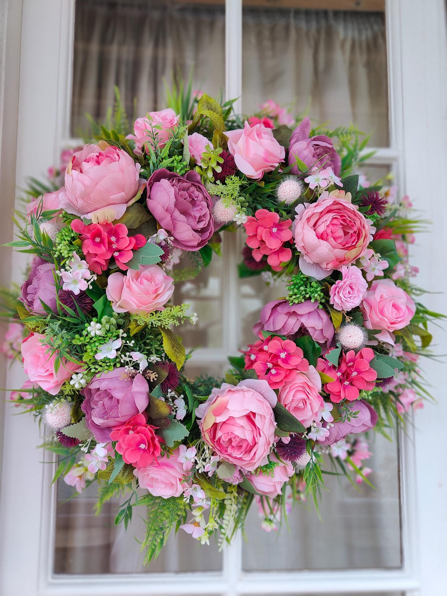 Wreath pinks artificial flowers large over 60cm width spring Summer florals