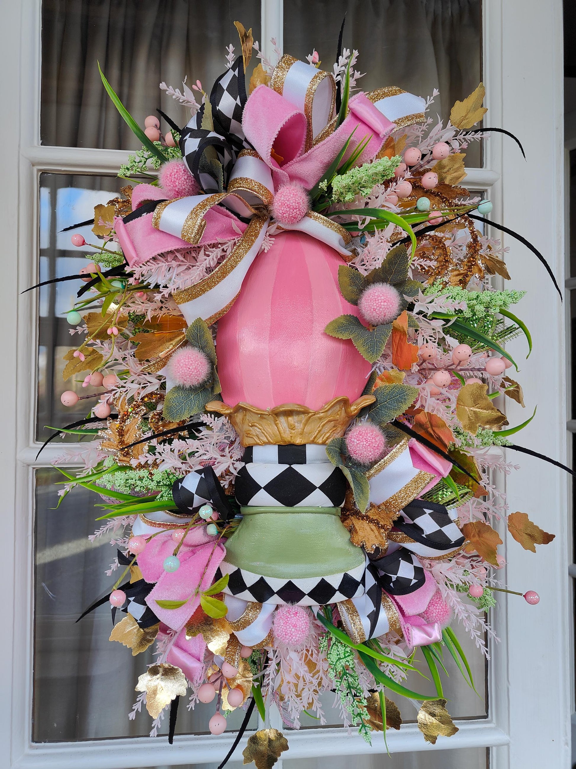 Easter wreath Easter egg pink green swag home decor