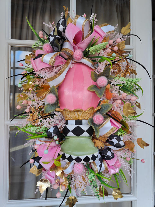 Easter wreath Easter egg pink green swag home decor