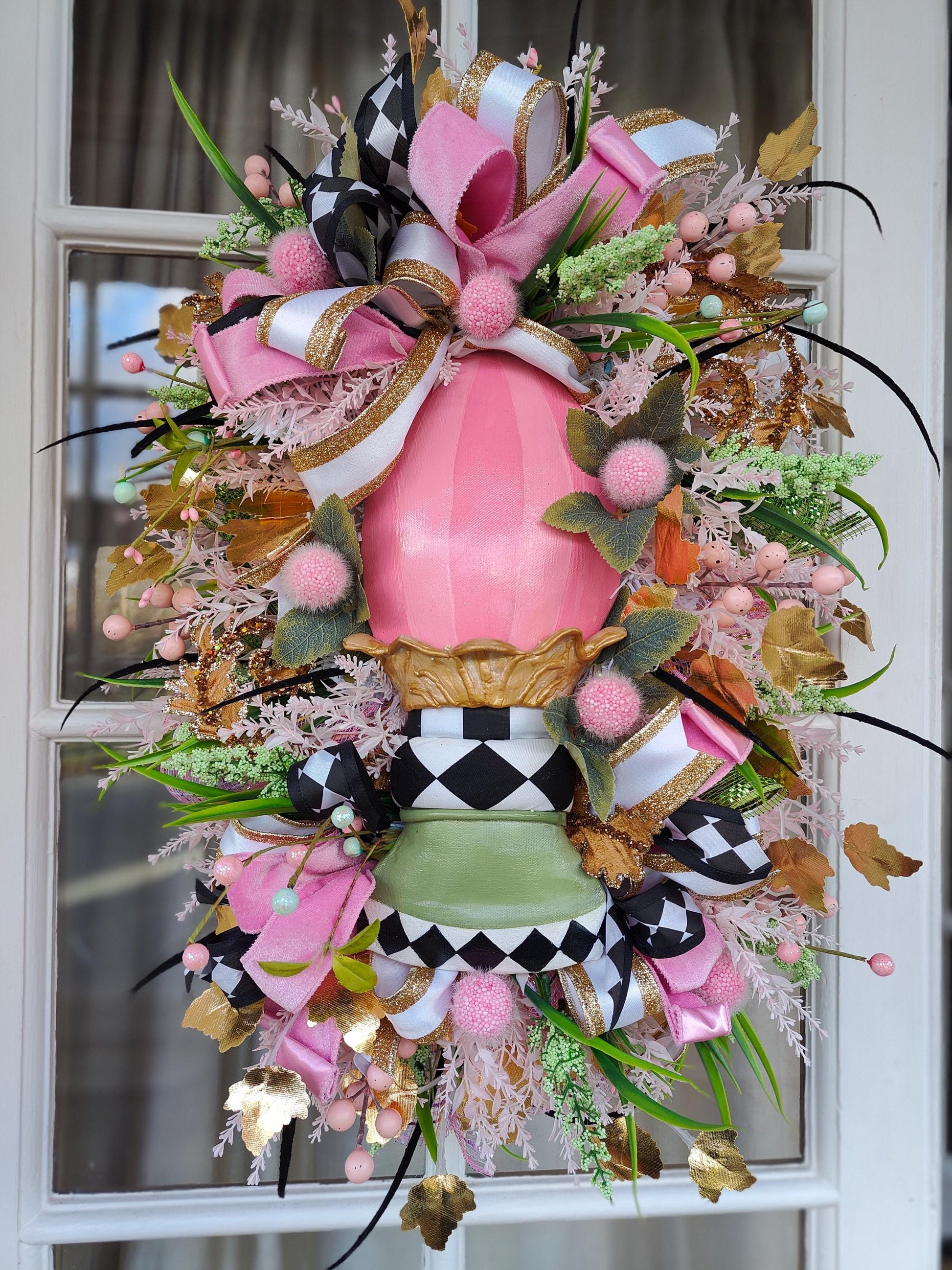 Easter wreath Easter egg pink green swag home decor