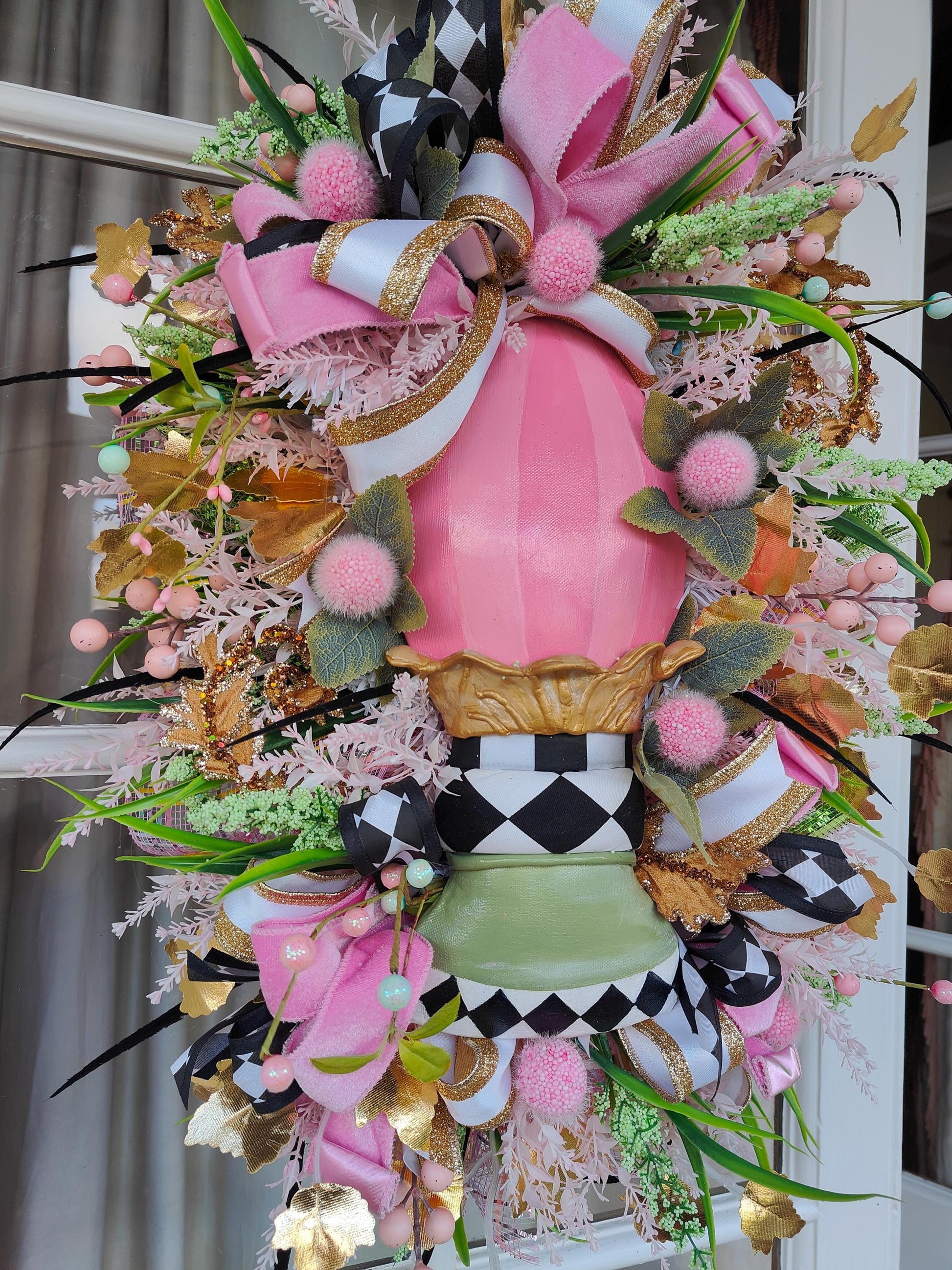 Easter wreath Easter egg pink green swag home decor