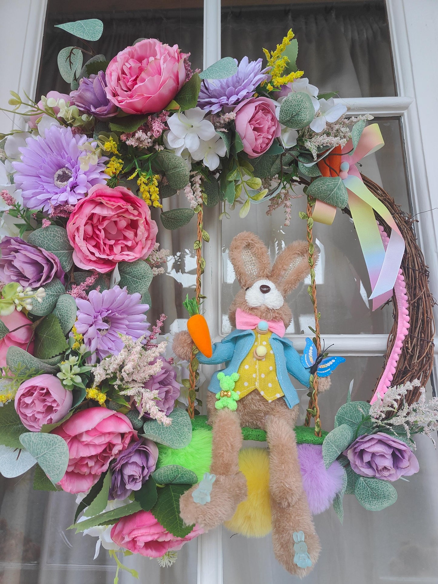 Easter wreath bunny swing grapevine florals fun