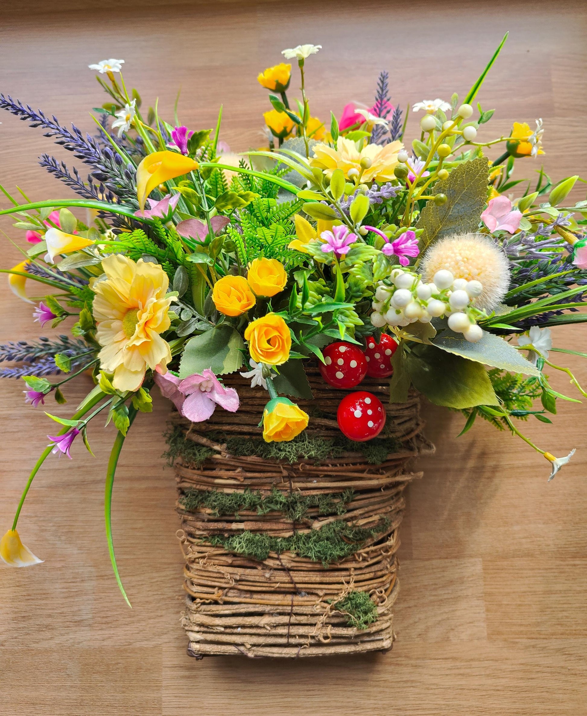 Spring Summer flower basket wall decor hanging kitchen artificial flowers