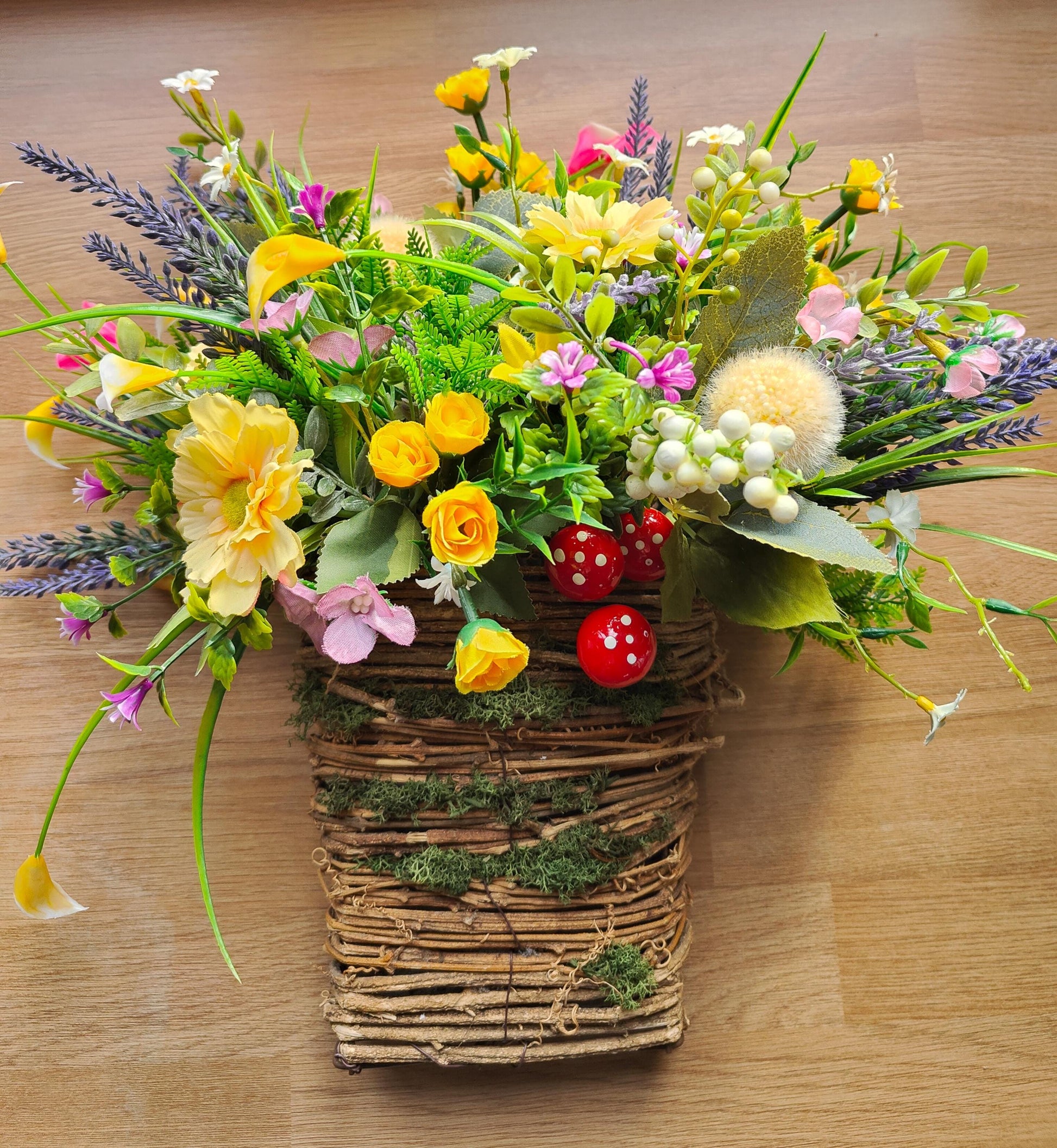 Spring Summer flower basket wall decor hanging kitchen artificial flowers