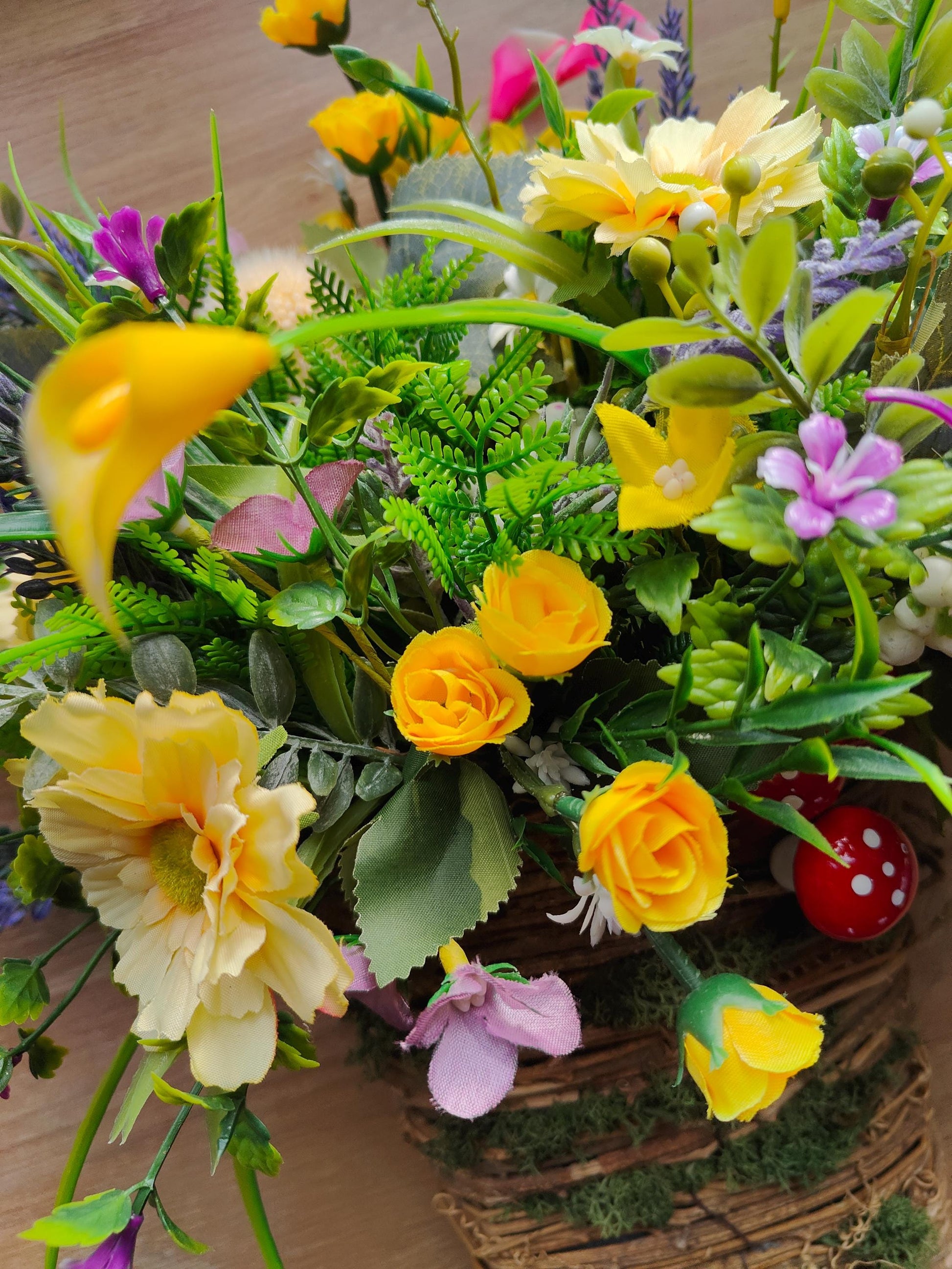 Spring Summer flower basket wall decor hanging kitchen artificial flowers