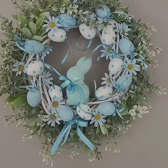 Easter Wreath baby blue pastel Bunny, Eggs & Daisies Nursery Decor
