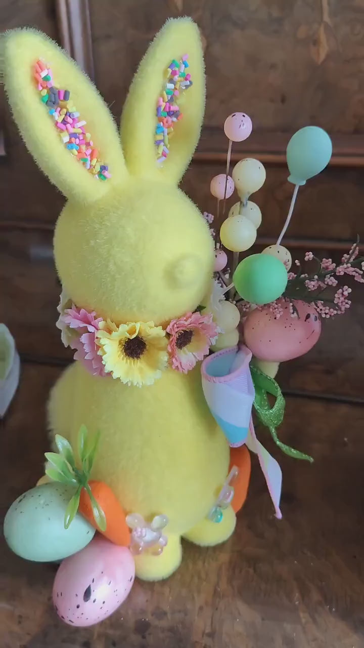Easter bunny flocked Easter decoration green pink lavender cream