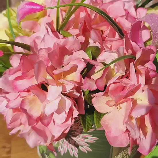 Floral Hat Box: Pink Hydrangeas, Greenery, Home Decor