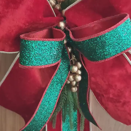 Door hanger traditional Christmas swag over the door large bow