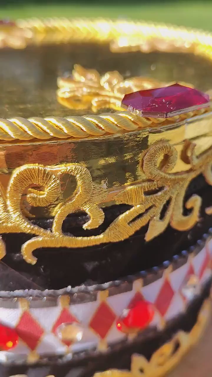 Drum Christmas decoration handmade harlequin gems gemstones black white red gold