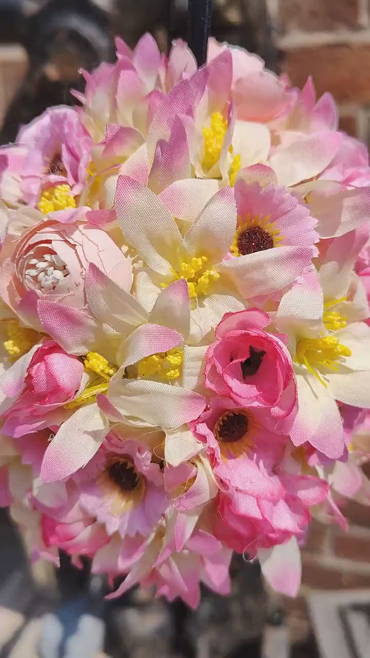 Flower ball flower girl wedding pink cream small hanging artificial flowers ball bridesmaid